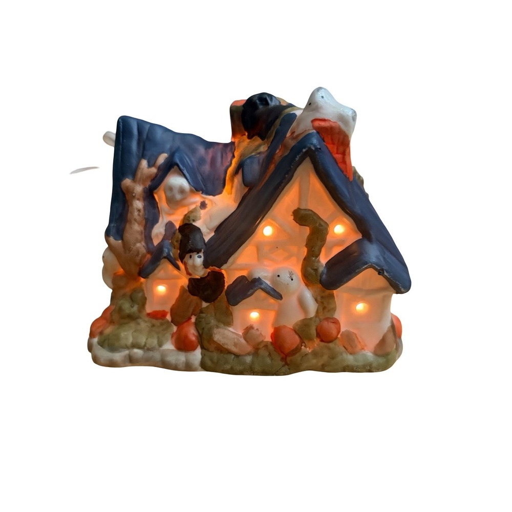 VTG 1991 Artmark Haunted House Night Light Ceramic Halloween Village Box 50415